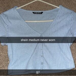 SHEIN Women's Light Blue Ribbed Button-Up Top